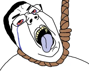 chudjak, gapejak, gapechud, ack, bloodshot eyes, crying, hair, hanging, noose, rope
