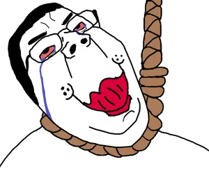 chudjak, gapejak, gapechud, ack, bloodshot eyes, crying, hair, hanging, lips, noose