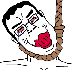 a24 slowburn soyjak, chudjak, a24 slowburn chudjak, jartycuck, patrick, ack, bloodshot eyes, crying, hair, hanging