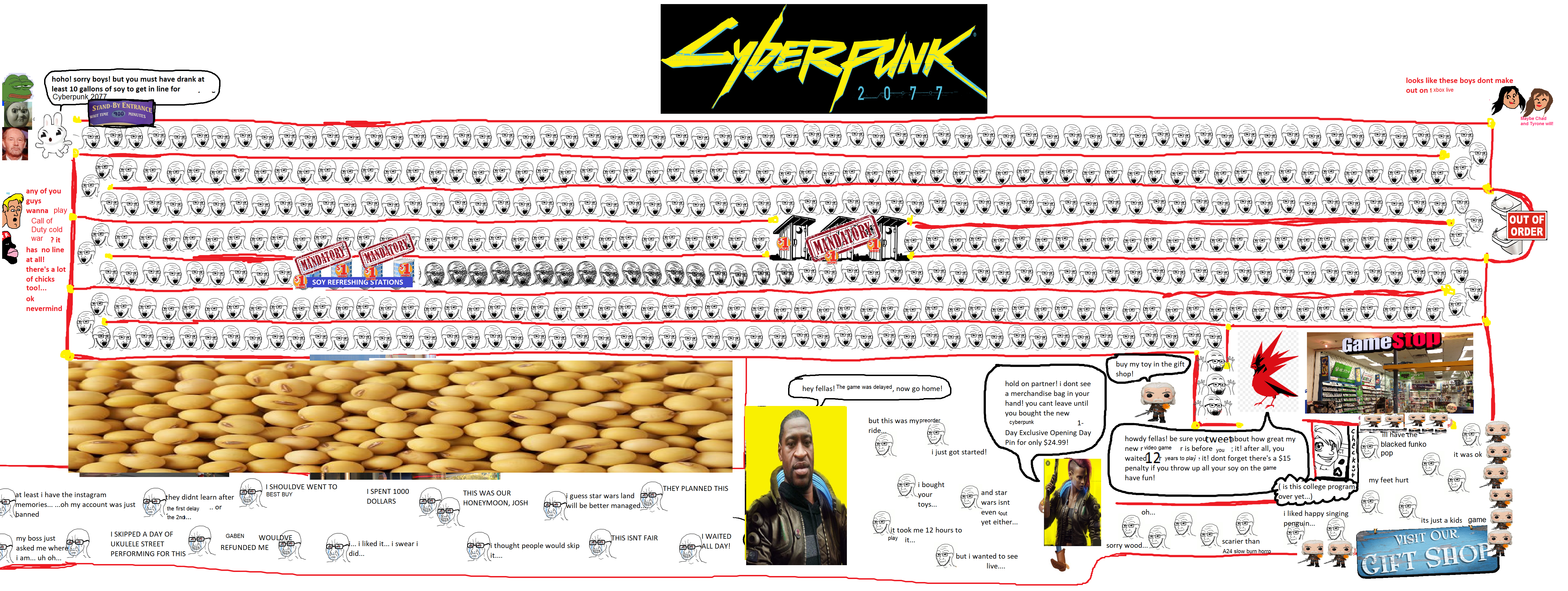 crying wojak, george floyd, pepe, wojak, excited soyjak, soyak, /v/, amphibian, animal, comic