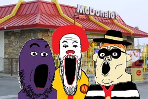 gapejak, markiplier soyjak, tony soprano soyjak, soyjak trio, 3soyjaks, clothes, clown, glasses, hair, irl background