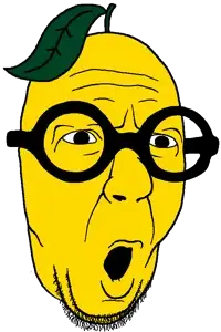 slatejak, fruiterz!, bald, food, fruit, glasses, head, leaf, lemon, open mouth