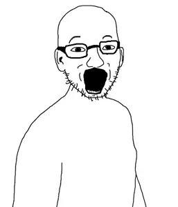 urkjak, ear, glasses, half body, open mouth, stubble