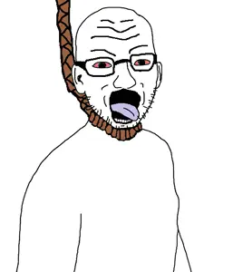 urkjak, ear, glasses, half body, hanging, open mouth, stubble, tongue, tranny