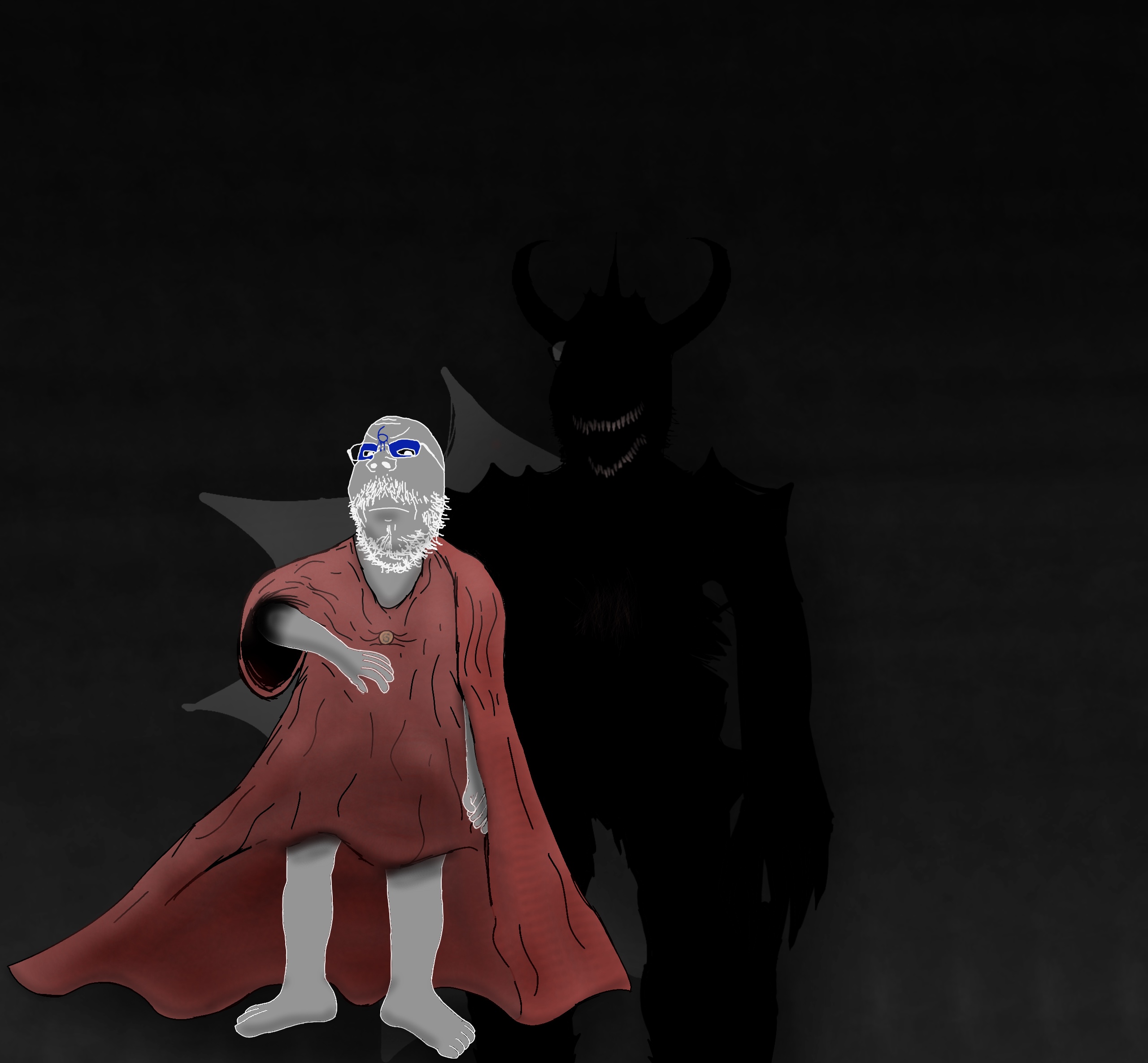admin 6, niggerjak, gapejak, mustached gapejak, 6, black eyes, black sclera, black skin, blue glasses, cape