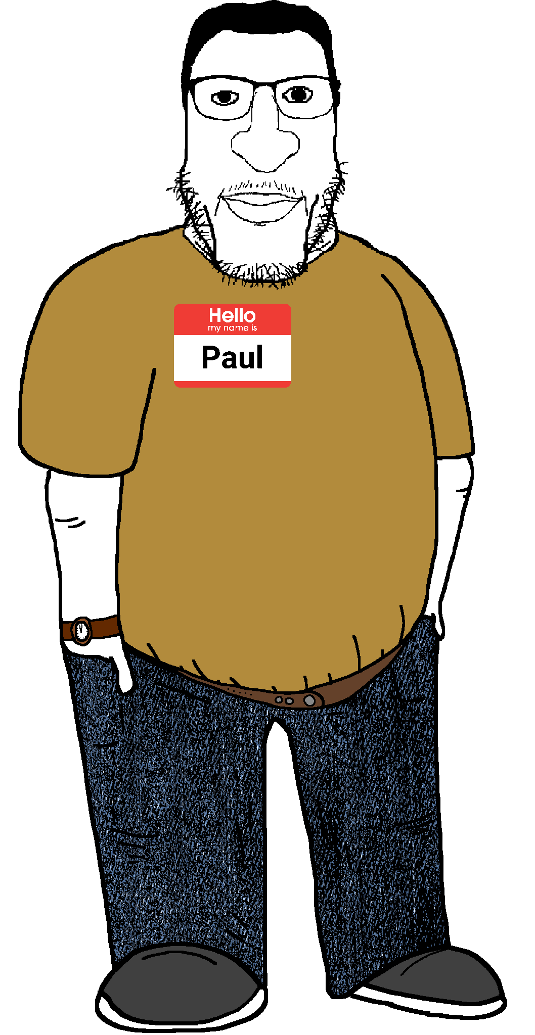 dersoylentdrinker, markiplier soyjak, carbjak, belt, clothes, fat, glasses, hair, hands in pockets, jeans