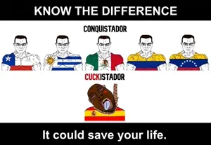 SoyBooru.com - 147540 - ace_of_spades black_skin chile chud colombia conquistador cuck cuckistador flag_chile flag_colombia flag_mexico flag_morocco flag_spain flag_uruguay flag_venezuela hanging know_the_difference.jpg