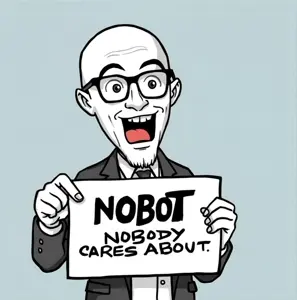 nojak, ai art, bald, clothes, glasses, open mouth, pointing at object, shit nobody cares about, shitnobodycaresabout, stubble