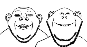 gapejak, impish soyak ears, gapealien, gapealien front, impish front, trios & duos, 2soyjaks, bald, looking at you, smile