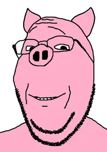 gapejak, wholesome soyjak, animal, glasses, pig, pink skin, smile, soyjak, stubble