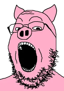 gapejak, animal, ear, glasses, open mouth, pig, pink skin, soyjak, stubble