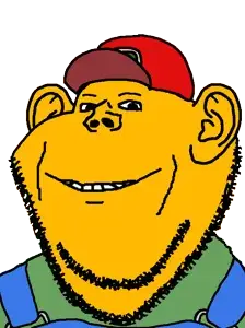 impish soyak ears, cap, clothes, ear, hat, smile, sneed, soyjak, stubble, yellow skin