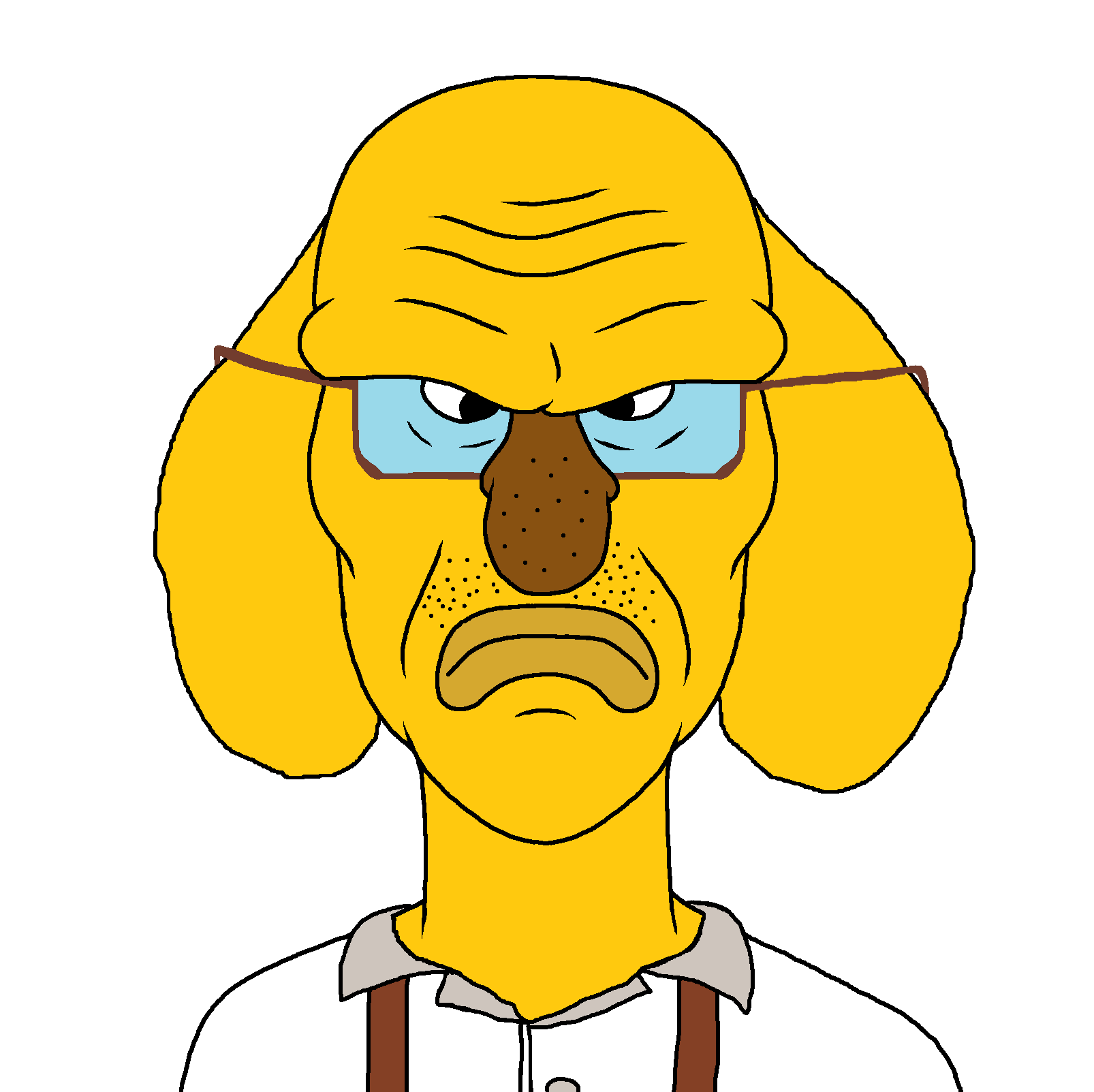 disgusting trevorcreature, scary slendertrevor, angry, animal, arthur, blonde hair, closed mouth, clothes, dog, dog ear