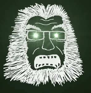 soydoz, thougher, glasses, glowing eyes, hair, inverted, open mouth, soyjak, stubble