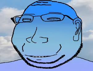 gapejak, massjak, wholesome soyjak, blue skin, calm, closed eyes, ear, glasses, irl background, sky