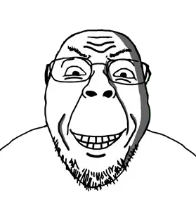bernd, remastered soyjaks, closed mouth, glasses, grin, ominous, scary, shading, shadow, stubble