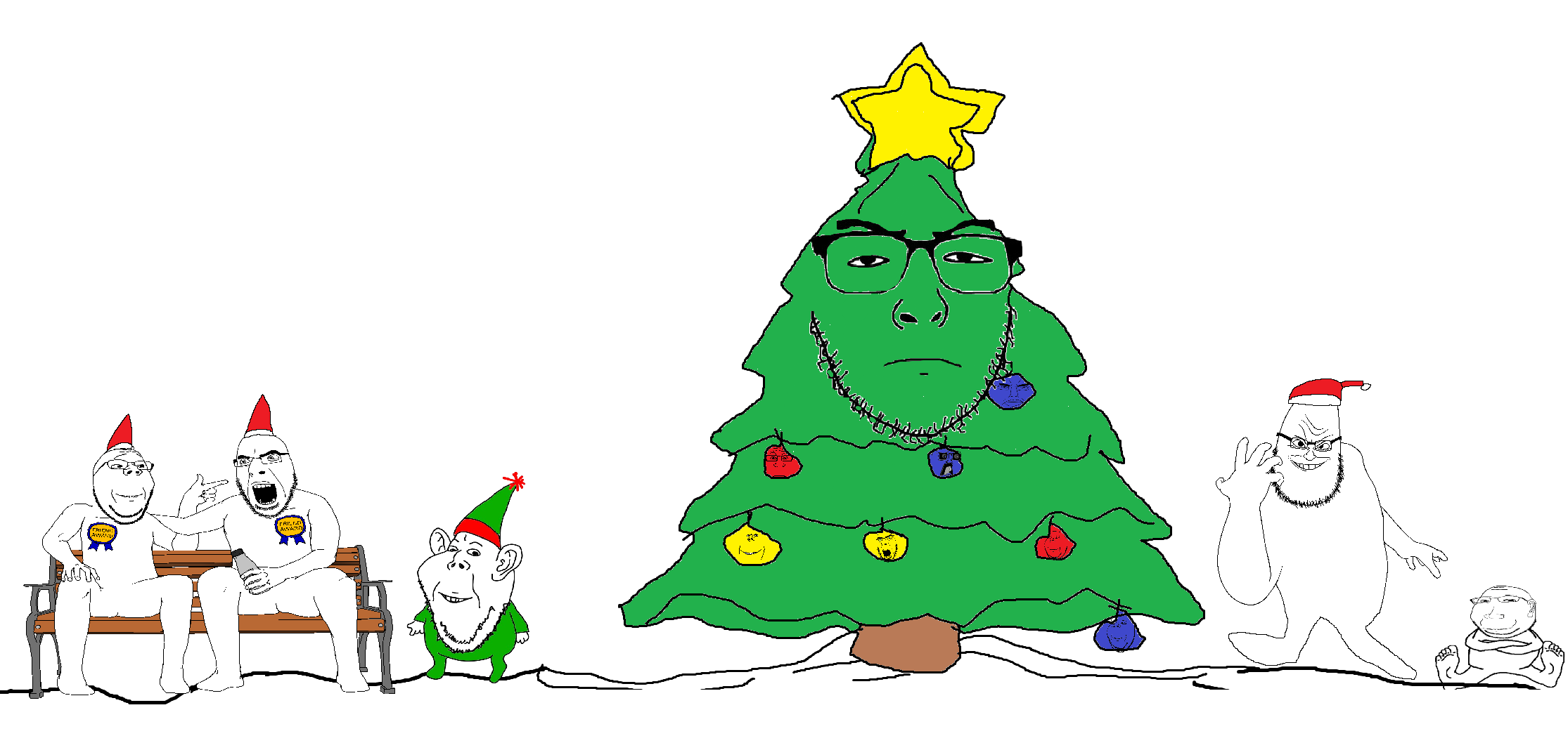 chudjak, cobson, gapejak, impish soyak ears, soyak, syndromejak, uncjak, doctos, bench, christmas