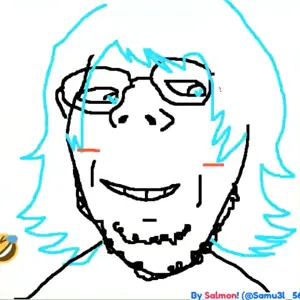 gapejak, unknown, wholesome soyjak, blue hair, glasses, stubble, tiny stubble, uncolored skin