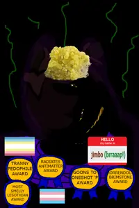 alicia, slopjak, antimatter, award, black background, brimstone, distorted, minor attracted person, name tag, pedophile