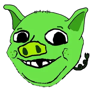 gapejak, nathaniel, animal, baby, deformed, ear, green skin, pig, smile, snout