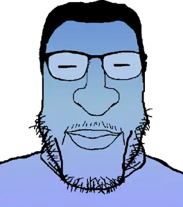 markiplier soyjak, carbjak, calm, blue skin, calm, glasses, gradient, hair, looking at you, stubble
