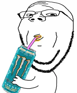 gapejak, wholesome soyjak, arm, energy drink, glasses, hands, holding object, monster energy, sip, soyjak