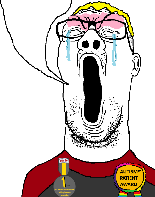 nate higgers, reaction soyjak, natejak, 1 year on bald men with glasses website, angry, autism, autist, autistic, award, badge