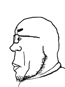 chudjak, markiplier soyjak, chudplier, sidechudplier, sideplier, sidejaks, bald, closed mouth, monochrome, neutral