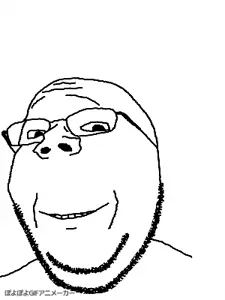 gapejak, wholesome soyjak, animated, black eyes, glasses, monochrome, poyopoyo, poyunpoyun, smile, soyjak