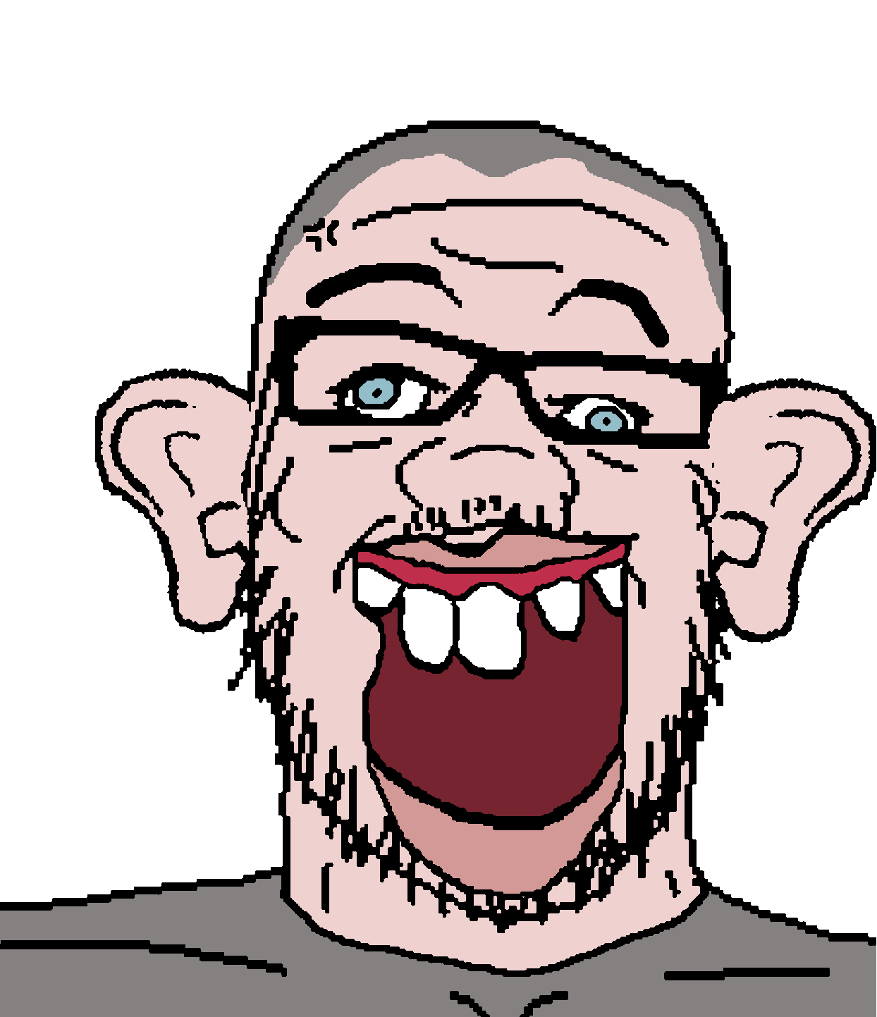 kurwa bobr, sheeeit, a24 slowburn soyjak, kurwa24, aliased, anger mark, blue eyes, brown hair, clothes, crooked teeth