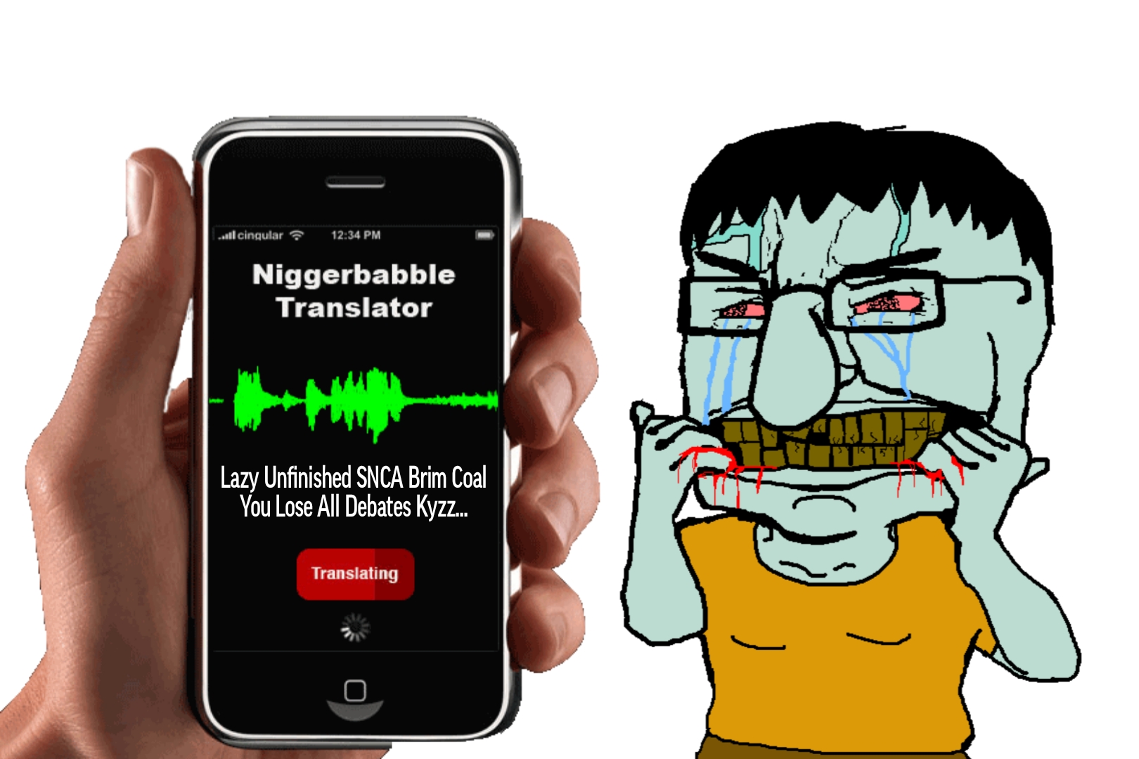 squidward tentacles, chudjak, big-boy, angry, arm, blood, bloodshot eyes, clothes, crying, eyebrows