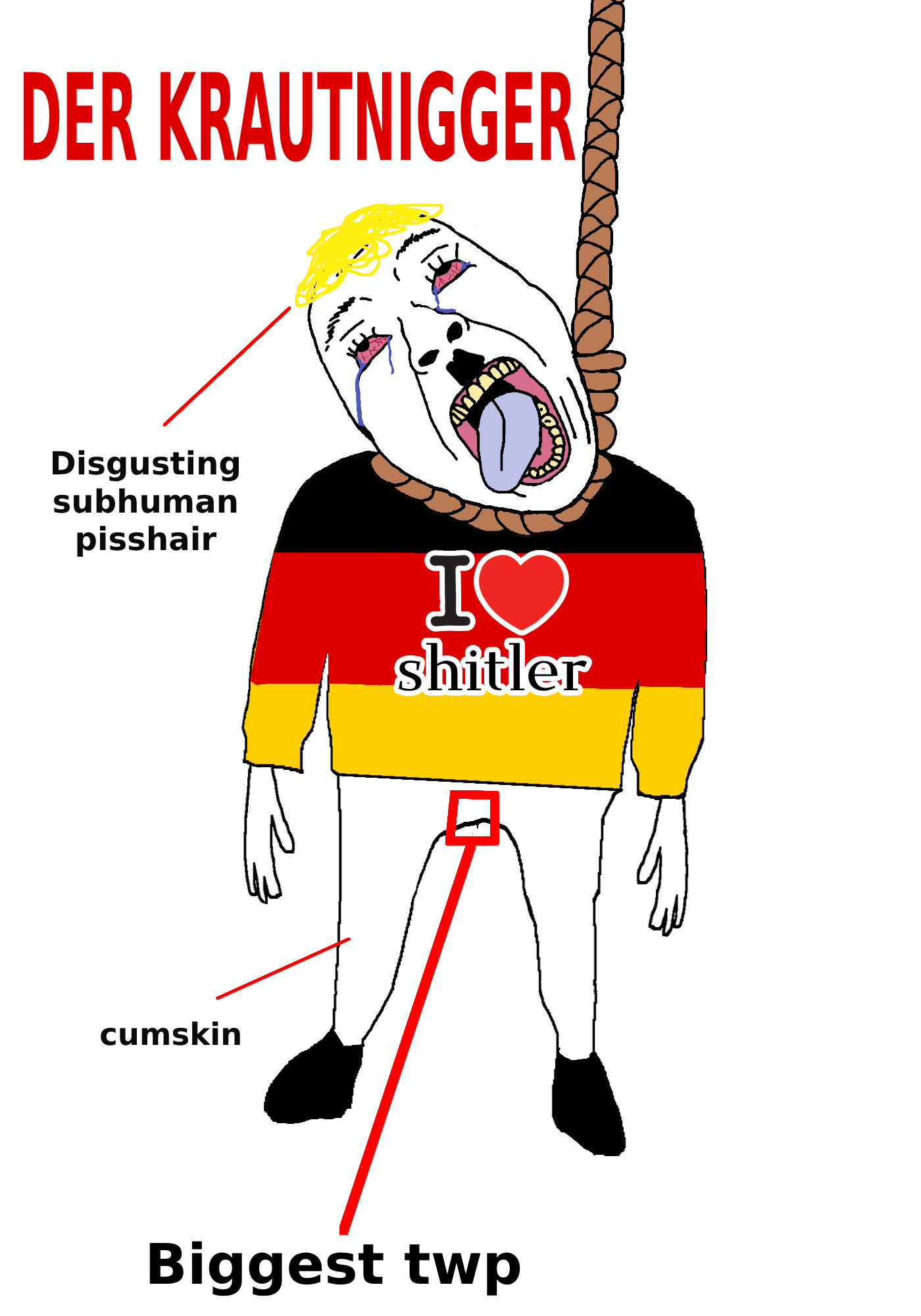 bernd, hanging troonjak, troonjak, ack, adolf hitler, black shoes, blonde hair, blue tongue, crying, full body