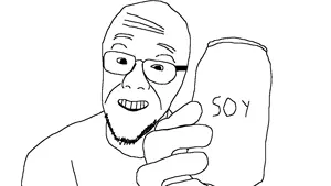 carbonjak, unknown, bald, can, glasses, holding object, open mouth, soda, soy, stubble