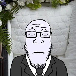 markiplier soyjak, closed eyes, closed mouth, clothes, dead, funeral, glasses, irl background, necktie, soyjak