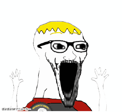 nate higgers, excited soyjak, soyak, wewjak, natejak, animated, arm, badge, blonde hair, clothes
