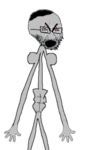 gigachad, cryboy soyjak, soyak, stickboy, buff, crying, forehead lines, full body, glasses, gray skin