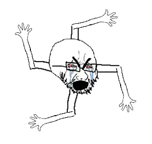 cryboy soyjak, soyak, stickboy, bald, buff, crying, forehead lines, full body, glasses, muscles