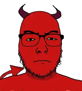 uncjak, bald, closed mouth, demon, eyebrows, frown, glasses, horns, looking at you, red skin