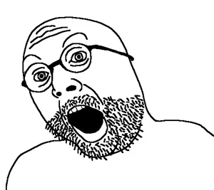 unknown, bald, glasses, iris, nuvariant, open mouth, raised eyebrow, soyjak, stubble