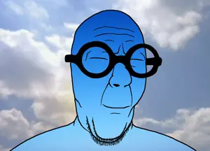 slatejak, calm, bald, blue background, blue skin, calm, closed eyes, closed mouth, cloud, glasses