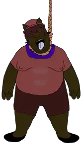 alicia, bernd, hanging troonjak, troonjak, the many faces of jimbrap, ack, blood, bloodshot eyes, brown skin, clothes
