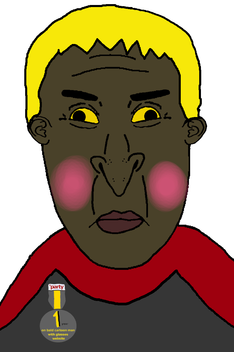 alicia, vlodson, hunky twink sex machine, vlodpedo, hunky twink sex machine, 1 year on bald men with glasses website, badge, big nose, blonde hair, blush