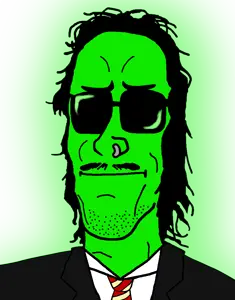mulletjak, glowie, black hair, cia nigger, clothes, glasses, glowing, glownigger, green skin, hair