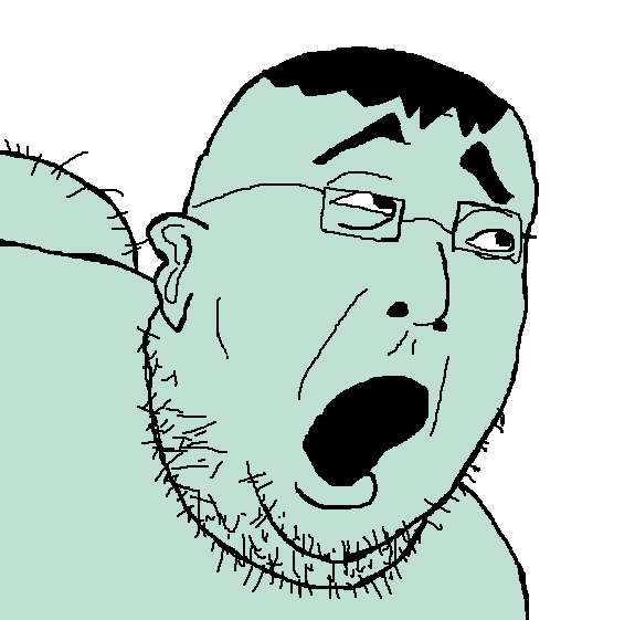 cadojak, cadofag, bent over, blue skin, chin, double chin, ear, eyebrows, forehead lines, glasses