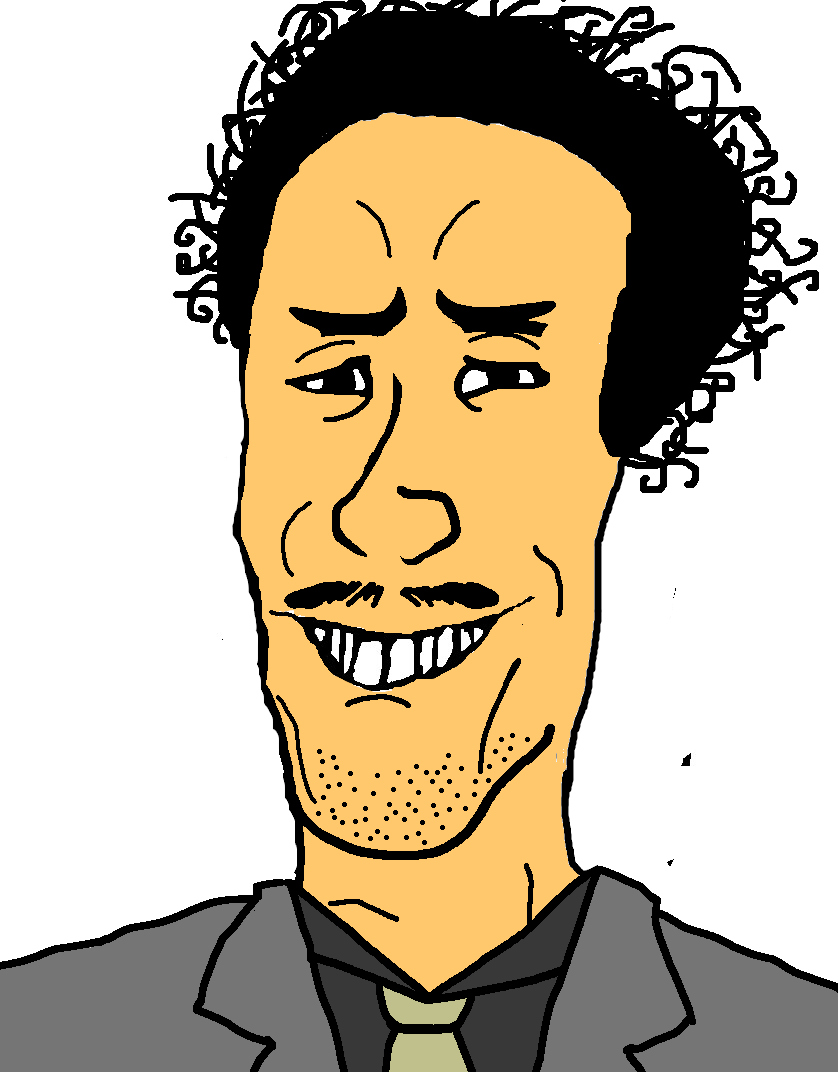 mulletjak, black hair, borat, clothes, curly hair, dark hair, eyebrows, green tie, grin, hair