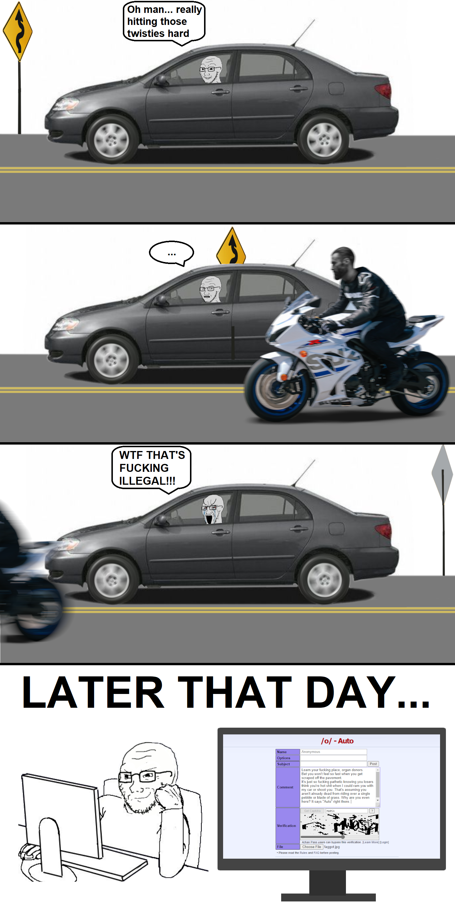 gigachad, soyak, soyak (concerned), soyak (smug), /o/, 4chan, bloodshot eyes, car, closed mouth, computer