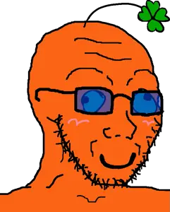 soyak, blue glasses, blush, clover, derp, glasses, object on head, orange skin, plant, smile