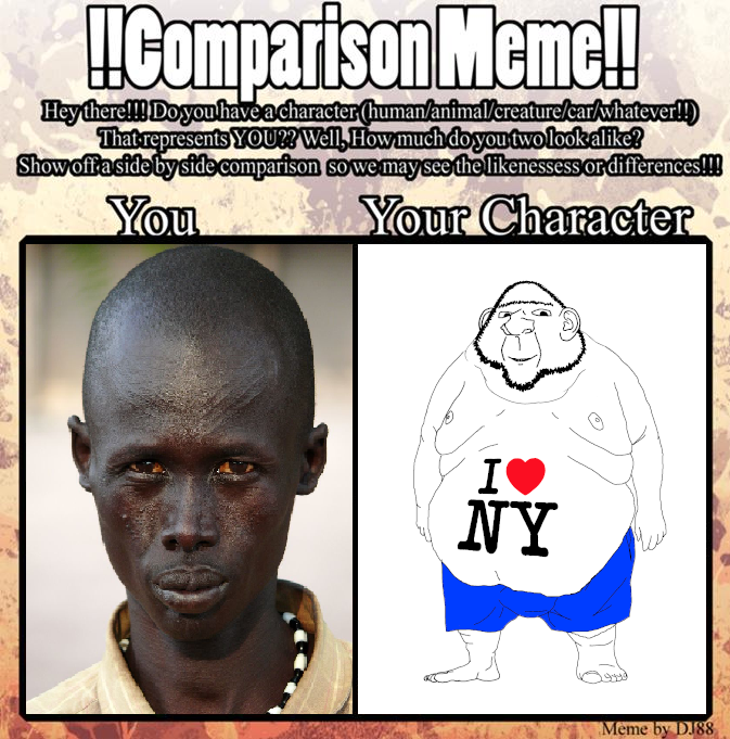 impish soyak ears, beast, endmutt, ishish soyak ears, morbidmutt, barefoot, black skin, bloodshot eyes, comparison meme, face