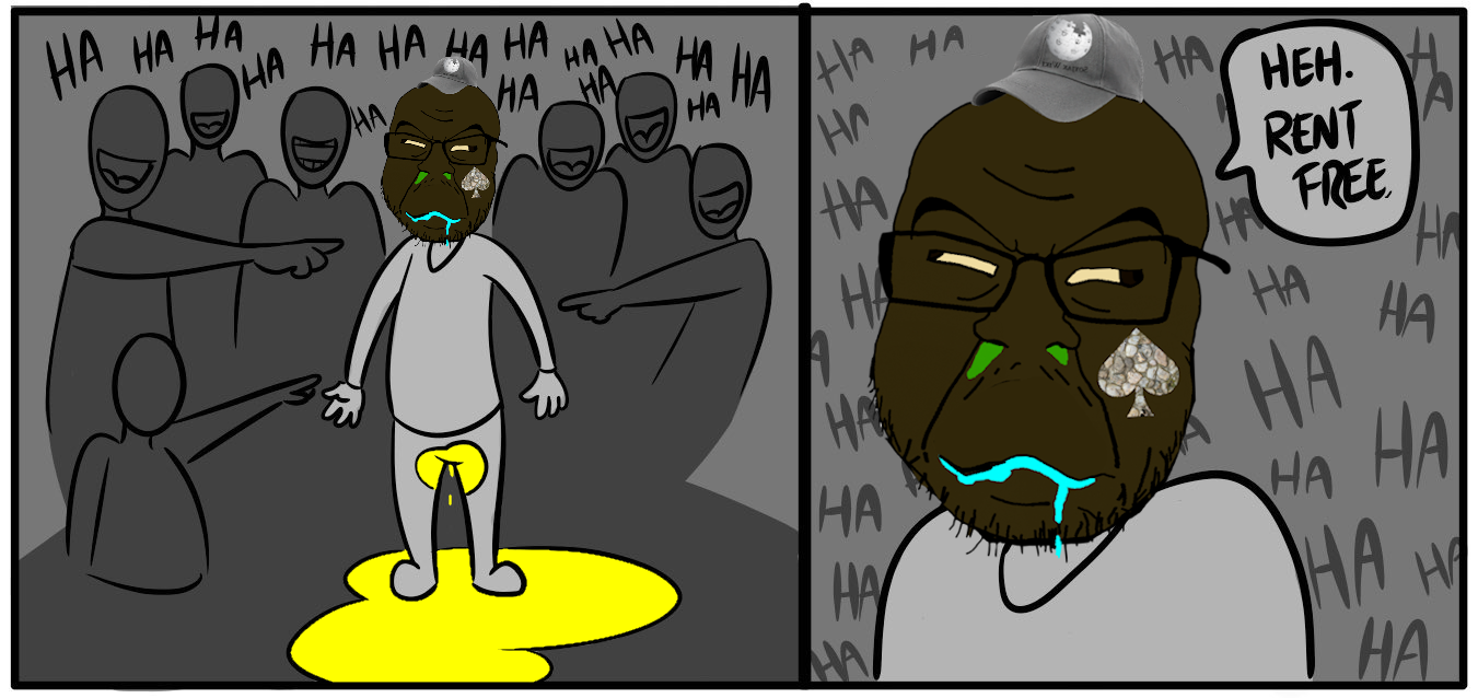 feraljak, angry, award, booger, brown skin, cap, closed mouth, clothes, cobblestone, comic