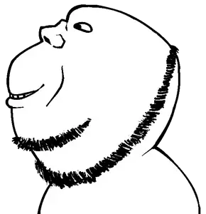 tqqt, impish soyak ears, impish side ears, sidejaks, looking to the left, side view, smile, stubble, teeth, transparent background